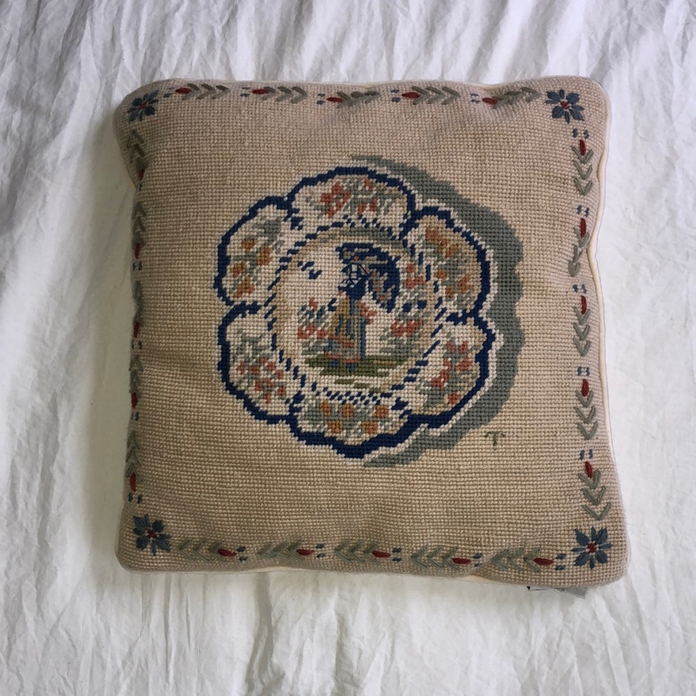Vintage Handstiched Tableaux Decor Pillow